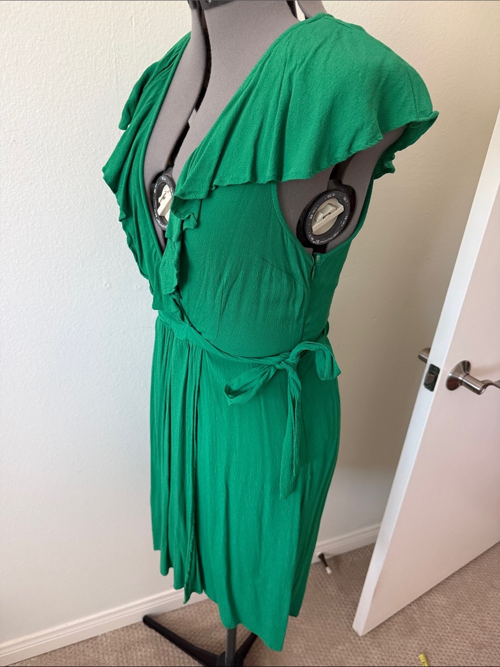 Maeve Emerald Green Ruffle Wrap Mini Dress - Picture 2 of 9